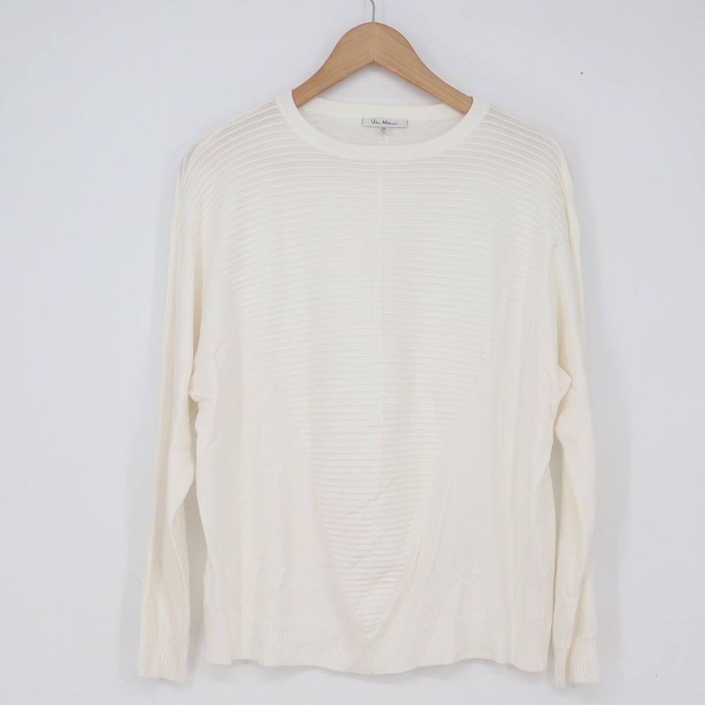 Vita Milano Sweater Womens M White Ribbed Textured Knit Crew Neck Excellent